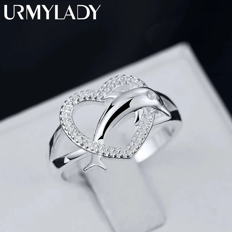 High quality 925 Sterling Silver fine Love dolphins heart Rings