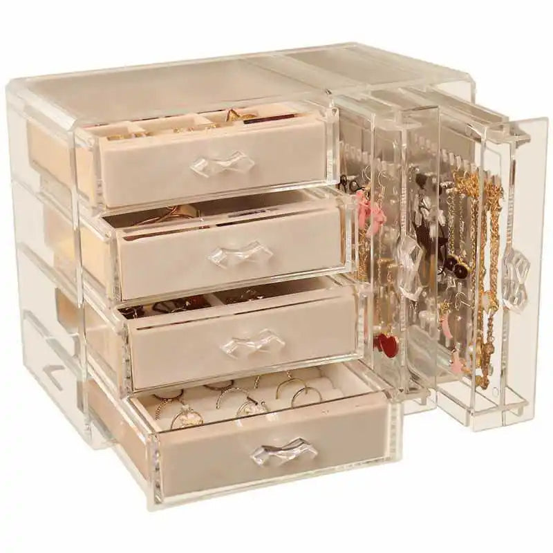 Clear Acrylic Jewelry Box with 4 Drawers Velvet Jewellery Organizer