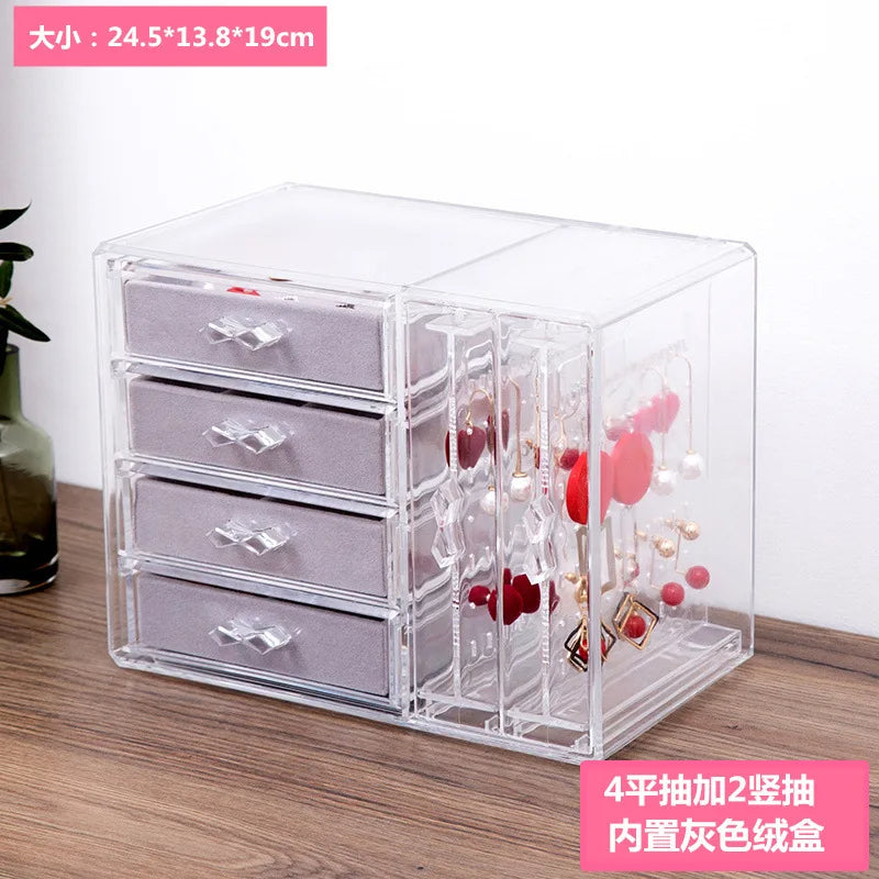 Clear Acrylic Jewelry Box with 4 Drawers Velvet Jewellery Organizer